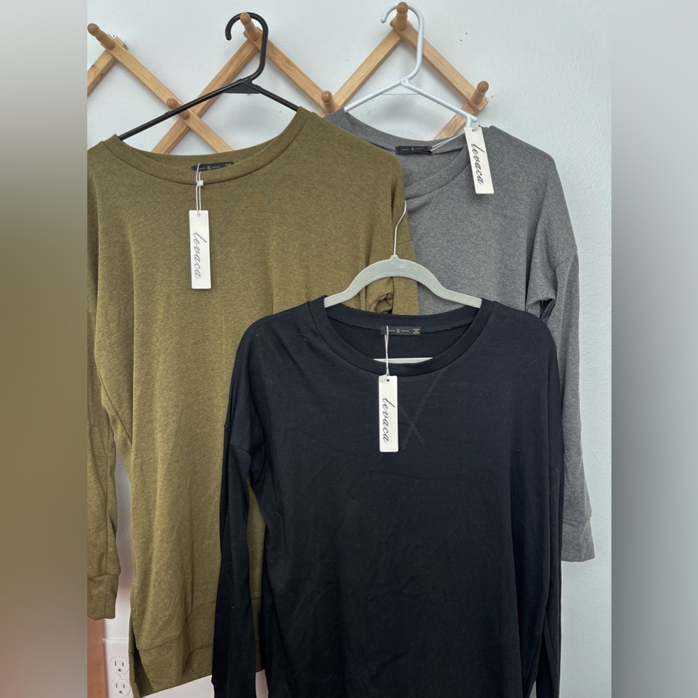 Women's Long Sleeve Side Split Loose Pullover Tunic Tops